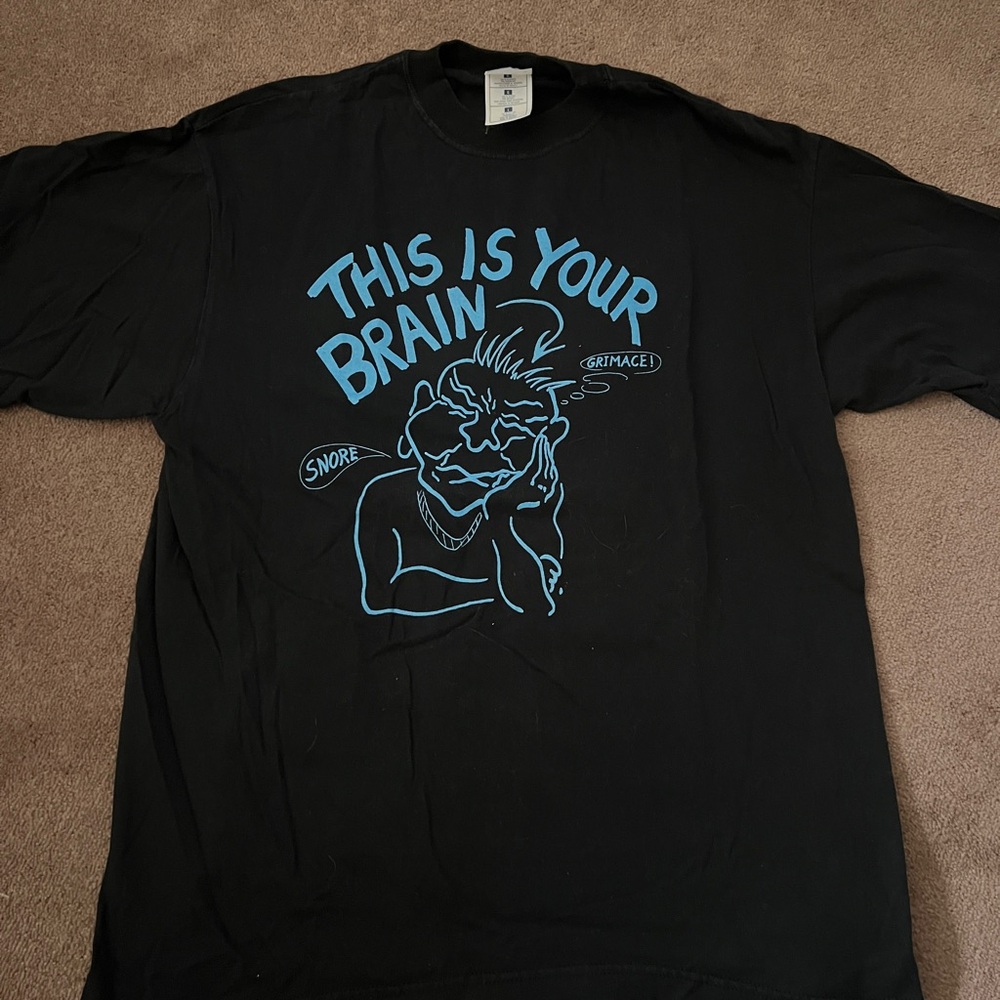 Black Tee with Blue Graphic Design and Red Graphic on Back